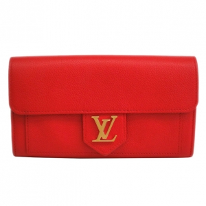 Pre Owned Louis Vuitton Red Calf Leather Checkbook Wallet