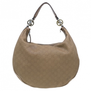 Pre Owned Gucci Nude Leather Medium Guccissima GG Twins Hobo