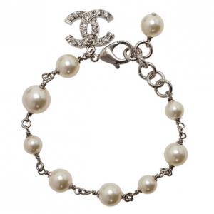 Pre Owned Chanel CC Crystal Pearl Bracelet