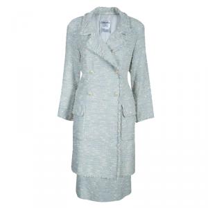 Pre Owned Chanel Blue Tweed Skirt Suit L