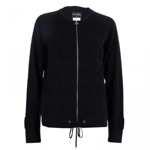 Pre Owned Chanel Black Chenille Embroidered Cashmere Cardigan M