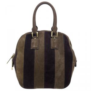 Pre Owned Burberry Brown Suede Stripes Medium Orchard Bag