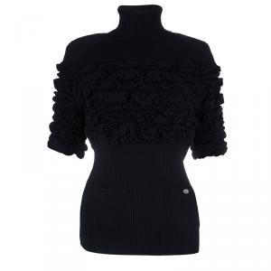 Pre Owned Chanel Black Wool Turtleneck Top M