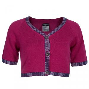Pre Owned Chanel Pink  Crop Cardigan M