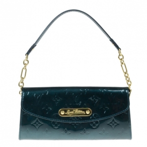 Pre Owned Louis Vuitton Green Monogram Vernis Sunset Boulevard Clutch