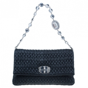 Pre Owned Miu Miu Black Leather Shoulder Bag