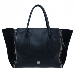 Pre Owned Carolina Herrera Black Leather Zip Tote