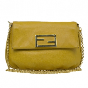 Pre Owned Fendi Yellow Leather Fendista Pochette Crossbody