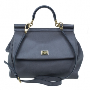 Pre Owned Dolce and Gabbana Grey Leather Large Miss Sicily Tote