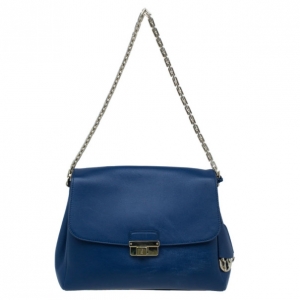 Pre Owned Dior Blue Soft Leather Flap Bag