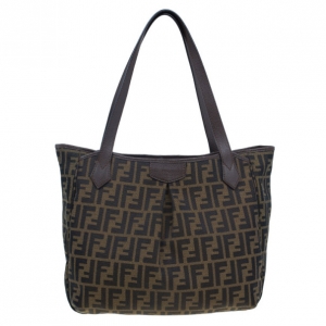 Pre Owned Fendi Brown Zucca Canvas Medium Shopper Tote