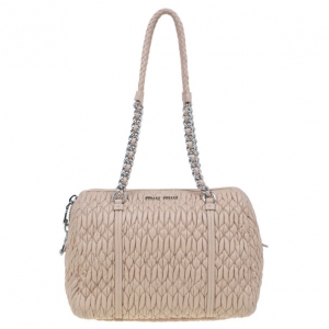 Pre Owned Miu Miu Taupe Lambskin Cloquet Shoulder Bag