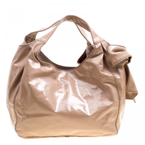 Pre Owned Valentino Beige Patent Leather Nuage Bow Tote