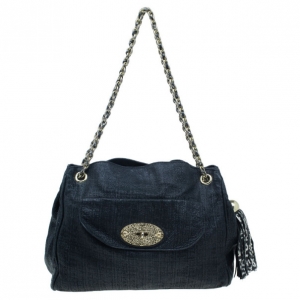 Pre Owned Mulberry Black Leather Front Flap Pocket Braided Tassel Strap Shoulder Bag