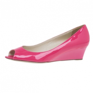 Pre Owned Jimmy Choo Pink Patent Bergen Peep Toe Wedges Size 38