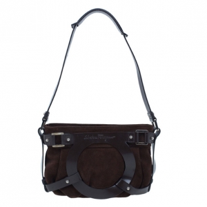 Pre Owned Salvatore Ferragamo Brown Suede Shoulder Bag