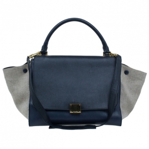 Pre Owned Celine Blue Canvas and Leather Trapeze Shoulder Bag