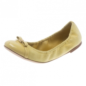 Pre Owned Louis Vuitton Yellow Suede and Leather Elba Ballet Flats Size 37.5