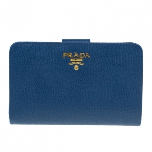 Pre Owned Prada Navy Saffiano Compact Wallet