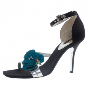 Pre Owned Louis Vuitton Satin Flower Ankle Strap Sandals Size 39