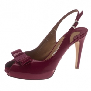 Pre Owned Salvatore Ferragamo Pink Patent Bloomy Slingback Sandals Size 37