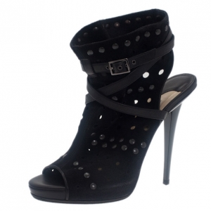 Pre Owned Jimmy Choo Black Suede Studded Ankle Booties Size 39