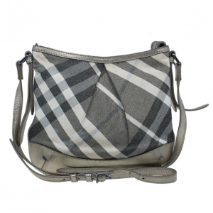 Pre Owned Burberry Metallic Gold Canvas Nova Check Crossbody