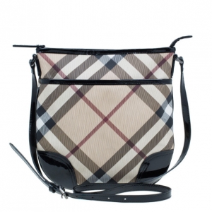 Pre Owned Burberry Black Coated Canvas Nova Check Crossbody