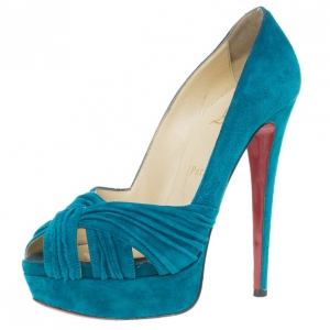 Pre Owned Christian Louboutin Turquoise Suede Aborina Platform Pumps Size 38