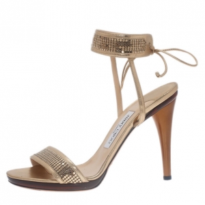 Pre Owned Jimmy Choo Gold Ankle Wrap Sandals Size 40