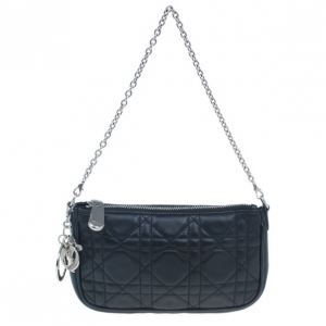 Pre Owned Dior Black Lambskin Cannage Pochette