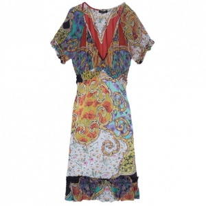 Pre Owned Roberto Cavalli Abstract Print Silk Blend Dress S