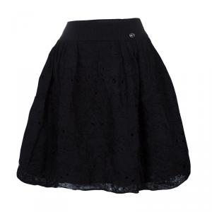 Pre Owned Chanel Black Knit Lace Overlay Bouffant Skirt M