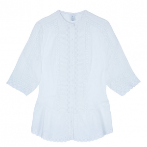 Oscar De La Renta White Eyelet Top XXL