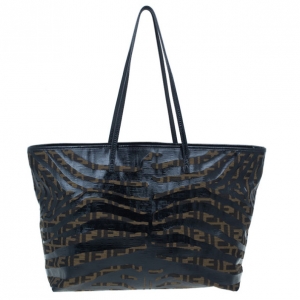 Pre Owned Fendi Brown Zucca Canvas Zebra Print Tote