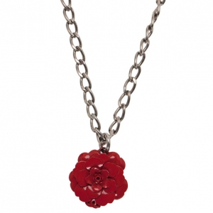 Pre Owned Chanel Camellia Red Pendant Necklace