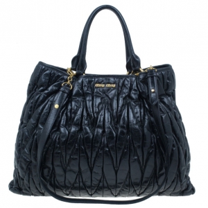Pre Owned Miu Miu Black Matelasse Large Shopping Tote