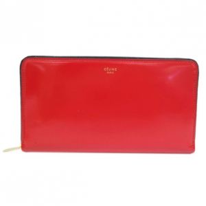 Pre Owned Celine Red Leather Zip Around Continental Wallet