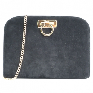 Pre Owned Salvatore Ferragamo Black Nubuck Gancini Shoulder Bag