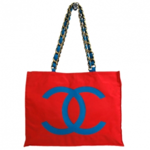Pre Owned Chanel Red Canvas Shopper Tote