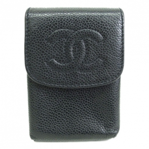 Pre Owned Chanel Black Caviar Tabacco Case