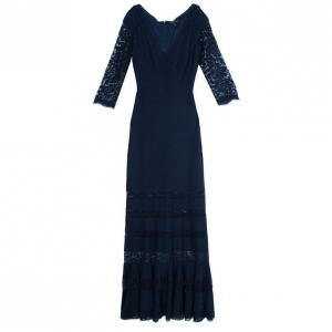 Pre Owned Tadashi Shoji Lace Embroidered Bandage Gown L