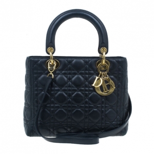 Pre Owned Dior Black Lambskin Small Lady Dior Tote