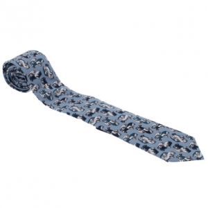 Pre Owned Dolce and Gabbana Light Blue Car Printed Tie