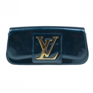 Pre Owned Louis Vuitton Bleu Nuit Patent Leather Sobe Clutch