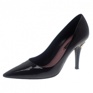 Pre Owned Louis Vuitton Black Patent Pointed Toe Pumps Size 36.5