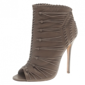 Pre Owned Jimmy Choo Grey Leather and Suede Gana Ankle Booties Size 38.5