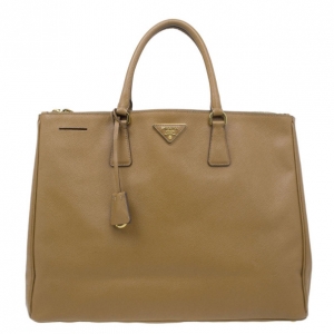 Pre Owned Prada Caramel Saffiano Lux Double Zip Tote