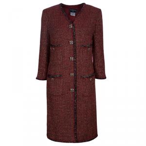 Pre Owned Chanel Red Knee Length Tweed Jacket XXL