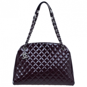 Pre Owned Chanel Plum Patent Leather Large Mademoiselle Bag